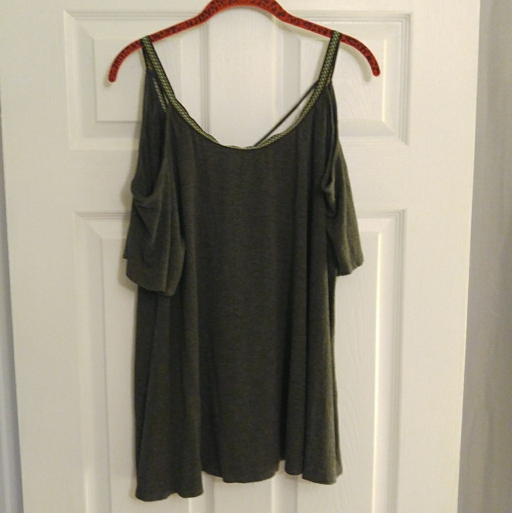 Plus Size Grey Cold Shoulder Open Back Top